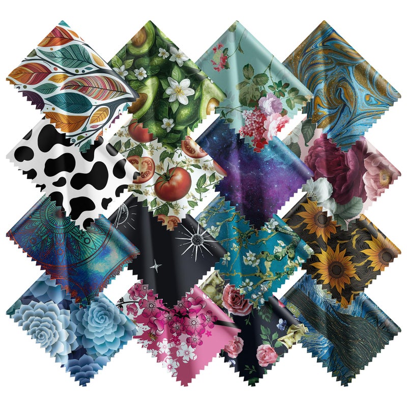 PG6 Pattern Printed Soft Microfiber Cleaning Cloths 16 Pieces for Eyeglasses (Patterns Randomly Sent), Camera Kens, Cell Phones, CD, DVD, Computers, Tablets, Laptops, Telescope, LCD Screens - Image 1